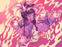 2025 4:3 anthro anthropomorphic anthropomorphic_bat artist_name bat bat_ears bat_wings bra bracelet buttons cat_hat chest_tuft colored dark_eyebrows dark_hair dark_nails dark_nose ear_piercing ear_tuft english_text fangs food glasses glasses_on_face gradient_background half-dressed hand_tuft hat hi_res holding_hair juicy_ass juicy_butt juicy_thighs juicy_tits leg_tuft light_skin light_wings lying makeup medium_boobs moles mouse_tail neck_fur neck_tuft original_character piercing pink_bra pink_fur pink_paws plaster purple_eyes purple_fur purple_hair purple_pupils ring ring_(jewelry) round_ass round_butt saliva saliva_on_tongue short_hair smile smiley_face smiling solo striped_clothes striped_tail swimsuit tail_tuft telephone text thong tongue tongue_out tongue_piercing transfem warmers