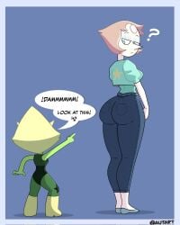 ! 2girls ? ass ass_focus autart big_ass breasts cartoon_network clothed clothing eyebrows eyelashes eyes female female_focus female_only flats jeans pearl_(steven_universe) peridot_(steven_universe) shoes steven_universe steven_universe_future