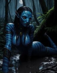 ai_generated alien avatar big_ass big_breasts breasts female female_focus female_only forest mud na'vi neytiri nipples outdoors outside rtxfus topless