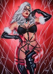 1girls 2023 big_breasts black_cat_(marvel) blue_eyes breasts choker chriscomicart curvy curvy_female curvy_figure ed_benes_studio felicia_hardy female female_only gloves hips hourglass_figure lingerie long_hair marvel mask masked masked_female pinup red_background red_lipstick revealing_clothes seductive seductive_look seductive_pose skimpy skimpy_clothes spider-man_(series) thick thick_thighs thighhighs voluptuous voluptuous_female web white_fur white_hair wide_hips