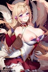 ahri ai_generated fox league_of_legends patreon patreon_username purple_eyes school_uniform schoolgirl star_guardian_ahri star_guardian_series sultryspark tails