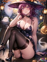 1girls ai_generated breasts cameltoe costume female female_focus female_only hat hi_res high_heels high_resolution highres honkai:_star_rail kafka_(honkai:_star_rail) panties pantyshot_(sitting) pearl428 thighs