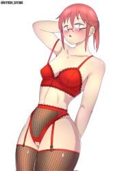 blush blushing female female_focus female_only full_body glasses kiyoshi_satou6 kobayashi lingerie lingerie_bra lingerie_panties looking_at_viewer miss_kobayashi's_dragon_maid nude nude_female ponytail pussy red_hair small_breasts smaller_female thick_thighs tomboy yellow_eyes