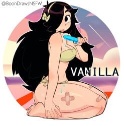 alternate_hairstyle black_hair boonsky girl long_hair popsicle tagme vanilla_(boonsky)