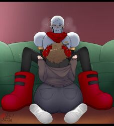 1boy 1girls 2d anthro big_ass blowjob brown_hair female humanoid male papyrus ratbrain17 sex tagme tagme_(artist) undertale undertale_(series)