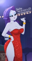 1girls artist_name bedroom_eyes big_breasts bracelet breasts city city_background cityscape classy classy_female cleavage clothed clothed_female deviantart deviantart_link dialogue dress elegant elegant_dress english_text equestria_girls eye_makeup eyeshadow female female_only friendship_is_magic hasbro hi_res high_slit_dress highres human jessica_rabbit_(cosplay) large_breasts makeup my_little_pony purple_hair rarity_(eg) rarity_(mlp) red_clothing red_dress side_slit single_slit_dress slit_dress solo solo_female strapless_dress talking theretroart88 thighs white_body white_skin