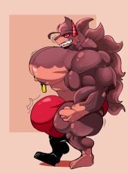 1boy beast bulge bulge_through_clothing choco_werehound_brute cookie_run cookie_run_kingdom huge_breasts huge_bulge hyper_penis male male_focus male_only muscular_male nipple_piercing ren_zloy_on_kus