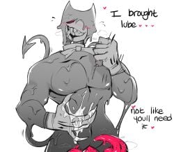 anthro bendy bendy_and_the_ink_machine bendy_the_dancing_demon blush bowtie claws gooey humanoid lube male male_only msmoroxide muscular tail tentacle tentacle_penis