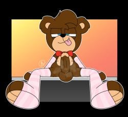 erection furry male male_only musk_clouds oliver_masthay olly sitting solo spread_legs stockings teddy_bear_(species) tongue_out toony