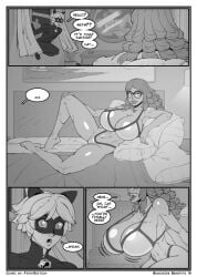 1boy adrien_agreste alya_cesaire bikini cat_noir comic comic_page firstedition glasses huge_breasts male miraculous_ladybug straight