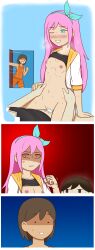 1girls angry aubrey_(omori) blue_eyes blush breasts caught caught_in_the_act comic cum cum_in_pussy cum_inside female hand_on_hip imminent_death kel_(omori) long_hair male male/female nipples omori pink_hair sex small_breasts smile sunburn_(omori) sunny_(omori) sweat textless vagina vaginal_penetration