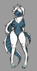 anthro arceus areola blue_areola blue_body bow_legged breasts chest_tuft creatures_(company) curvy_female female fur game_freak gen_4_pokemon generation_4_pokemon genital_piercing genitals hair head_tail horn jei_(jejunumiper) jejunumiper legendary_pokemon navel nintendo nipple_piercing nipples piercing pokemon pokemon_(species) pokemon_dppt pussy pussy_piercing red_eyes simple_background solo tail tuft white_body white_fur yellow_piercing