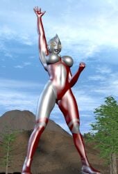 3d 3d_(artwork) alien alien_girl alien_humanoid ground landscape large_breasts mountain mountains original original_character thick_thighs tree ultraman_(franchise) ultrawoman zoo_(artist)