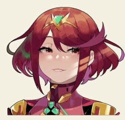 1girls bad_id bad_twitter_id biting_own_lip chest_jewel female highres nintendo nipples nyantcha pale_skin portrait pyra pyra_(xenoblade) red_eyes red_hair short_hair swept_bangs thiccwithaq tiara xenoblade_(series) xenoblade_chronicles_(series) xenoblade_chronicles_2