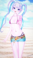 1girls beach bikini chouzetsusaikawa_tenshi-chan koikatsu looking_at_viewer micro_bra midriff needy_girl_overdose shorts thong visible_panties