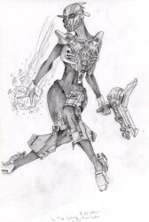 1girl 1girls 2012 armor armored_female artist_signature dated female hero_factory lego natalie_breez no_color pencil_(artwork) robot robot_girl robot_humanoid solo solo_female solo_focus tagme toa-lagara weapon