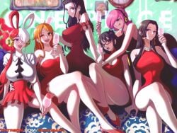 6girls bare_arms bare_legs bare_shoulders bare_thighs big_breasts black_hair blue_eyes boa_hancock clothed clothing color dress drink female female_focus female_only glasses hi_res jewelry large_breasts licking licking_lips light-skinned_female light_skin long_hair looking_at_another looking_at_viewer looking_back multicolored_hair multiple_girls nami nami_(one_piece) nico_robin one_piece opalisart open_mouth orange_eyes orange_hair pink_hair post-timeskip purple_eyes red_dress short_hair shounen_jump sitting solo_female tagme tashigi thick_thighs tongue tongue_out uta_(one_piece) vinsmoke_reiju whole_cake_island