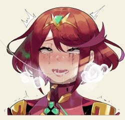 1girls 2d after_kiss ahe_gao bad_id bad_twitter_id chest_jewel crying drooling female highres light-skinned_female light_skin lips makeup mascara mind_break nintendo nyantcha open_mouth pale-skinned_female pale_skin portrait pyra pyra_(xenoblade) red_eyes red_hair rolling_eyes runny_makeup saliva saliva_trail short_hair solo swept_bangs tears teeth thiccwithaq tiara tongue xenoblade_(series) xenoblade_chronicles_(series) xenoblade_chronicles_2