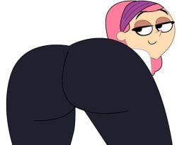 1girls ass big_ass big_butt black_eyes black_panties clothed ec-707 female female_only grojband hairband looking_at_viewer looking_back pink_hair solo transparent_background trina_riffin white_shirt wide_hips