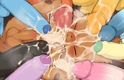 all_nine_eeveelutions anus balls black_body black_fur black_penis blue_body blue_fur blue_penis blue_scales blush bodily_fluids brown_body brown_fur bukkake closed_eyes cum cum_drip cum_everywhere cum_on_body cum_on_face dripping eevee eeveelution erection espeon fangs feral flareon foreskin fur gay generation_1_pokemon generation_2_pokemon generation_4_pokemon generation_6_pokemon genital_fluids genitals glaceon glans green_body green_fur green_penis group hi_res humanoid_genitalia humanoid_penis jolteon larger_male leafeon looking_at_another lying male male/male manmosu_marimo messy nintendo on_back orange_body orange_fur partially_retracted_foreskin pawpads paws penis penis_everywhere penis_size_difference pink_body pink_fur pink_penis pokemon pokemon_(species) purple_body purple_fur purple_penis retracted_foreskin scales size_difference smaller_male spread_legs spreading surrounded_by_penis sylveon tears teeth umbreon unretracted_foreskin vaporeon white_body white_fur yellow_body yellow_fur yellow_penis