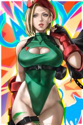 big_breasts blonde_hair boob_window cammy_white capcom cleavage_cutout leotard scar short_hair street_fighter street_fighter_6 thick_thighs we1cometoparadiseart welcometoparadise wtparadise