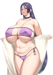 1girls alternate_version_available background big_breasts bikini bikini_bottom bikini_top bottomwear breasts cleavage eyepatch_bikini fate/grand_order fate_(series) female female_only hair hakai_shin huge_breasts lips long_hair mature mature_female mature_woman milf minamoto_no_raikou_(fate/grand_order) mother purple_bikini purple_eyes purple_hair solo solo_female thick_thighs thighs topwear towel white_background