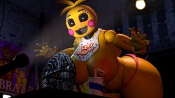 3d 3d_(artwork) big_breasts bottomwear casual casual_nudity chickenchicalover female female_only five_nights_at_freddy's five_nights_at_freddy's_2 huge_ass huge_breasts jumpscare public public_nudity robot robot_girl runaboo_chica sideass solo teasing topless toy_chica_(fnaf)