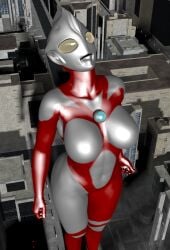 3d 3d_(artwork) alien alien_girl alien_humanoid building buildings city city_background large_breasts original original_character thick_thighs ultraman_(franchise) ultrawoman zoo_(artist)