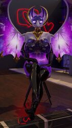 3d absurd_res anthro clothing dominant dominant_female dominatrix female galaxy gloves gold_(metal) handwear hi_res kurolatex latex latex_clothing latex_gloves latex_stockings looking_at_viewer lunala lunara_(kurolatex) nintendo pokemon pokemon_(species) solo