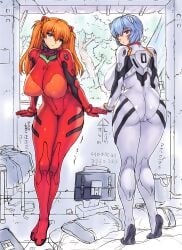 2girls ai_upscaled ass asuka_langley_sohryu backboob big_ass big_breasts big_butt bimbo blue_hair blush bodysuit breasts butt cameltoe clothing edit edited erect_nipples erect_nipples_under_clothes expressionless fat_ass female female_ass female_butt female_only full_body highres huge_ass huge_breasts huge_butt large_ass large_breasts large_butt looking_at_viewer looking_back looking_worried mogudan multiple_girls neon_genesis_evangelion nipples no_bra plugsuit recolor red_suit rei_ayanami shiny shiny_skin short_hair skin_tight tight_clothing upscaled white_suit wide_hips