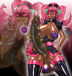 ball_pasties bimbo breasts busty censored character_request corruption cum futanari hair hairy intersex lactation large_breasts leather monster_girl multi_tongue nightmare_fuel nipple_covers nipples pasties pink_eyes pink_hair pink_sclera saliva source_request tao_2carat testicle_pasties tied_hair tongue transformation twintails veins voluptuous