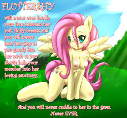 anthro blush breasts equine fluttershy_(mlp) friendship_is_magic hidden_signature horse looking_at_viewer mn_xenx my_little_pony nipples nude pegasus pose pussy straight_hair text_macro the_truth wings