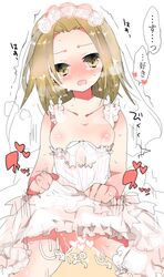 anna_kyoyama artist_request blonde_hair blush brown_eyes censored clothed_sex clothing dress girl_on_top sex shaman_king stockings translation_request wedding_dress