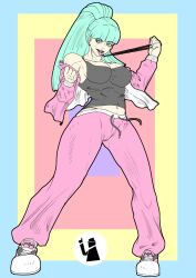 1girls alternate_costume alternate_hairstyle ass black_panties black_thong breast breasts clothing darkstalkers female female_only fully_clothed gym_coach_morrigan highleg_panties highleg_thong large_breasts legs morrigan_aensland ponytail sirska solo succubus