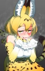 animal_humanoid bodily_fluids clothed clothing cum cum_on_hand felid felid_humanoid feline feline_humanoid female genital_fluids gloves handwear hi_res humanoid kemono_friends mammal mammal_humanoid not_furry serval_(kemono_friends) serval_humanoid solo yuuri_splatoon