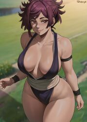 1girls big_breasts breasts female jigokuraku light-skinned_female light_skinned_female purple_hair shexyo smile thick_thighs yuzuriha_(jigokuraku)