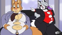 2girls big_breasts breasts diane_foxington female furry helluva_boss loona_(helluva_boss) mad_n_evil overweight the_bad_guys thick_thighs wide_hips