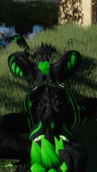 abs animal_genitalia animal_genitals animal_penis anthro anthro_only balls canid canine canine_genitalia canine_genitals canine_penis erect erect_penis fur furry furry_only green_hair green_penis grey_fur hoodbrailen knot laying_on_back laying_on_ground male male_only muscular muscular_anthro muscular_male naked nude outside penis rexouium twitter url vr_media vrchat