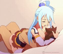 1boy 1girls animated aqua_(konosuba) ass ass_shake bare_shoulders blinking blue_eyes blue_hair blush bouncing_ass bouncing_breasts breast_smother breasts_on_face cleavage clothed_sex cowgirl_position female footwear goddess hair_between_eyes icecreamteam kono_subarashii_sekai_ni_shukufuku_wo! long_hair long_sleeves male medium_breasts miniskirt nipples open_mouth ponytail satou_kazuma sex sex_from_behind skirt skirt_lift sleeves_past_elbows spread_legs thick_thighs thighhighs thighs uncensored white_legwear white_sleeves white_stockings wide_hips