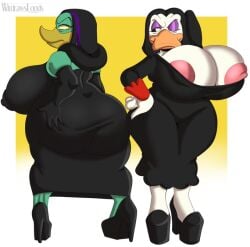 2girls anthro areolae ass ass_in_dress beak big_ass big_breasts big_butt black_hair breasts disney duck ducktales ducktales_(2017) eyebrows eyelashes eyeshadow fat_ass female female_only green_body green_skin hyper_bimbo large_ass large_breasts magica_de_spell mature mature_female milf multiple_girls nipples pink_nipples thick_ass thick_thighs thighs white_body wide_hips witdrawsloods yellow_eyes