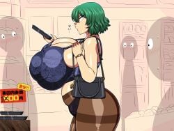 amazon_(taitaitaira) ass big_ass big_breasts big_thighs bra breasts breasts_bigger_than_body breasts_bigger_than_head breasts_bigger_than_torso busty chubby curvy enormous_breasts giant_breasts gigantic_breasts green_hair handbag huge_ass huge_breasts huge_thighs hyper_breasts large_ass large_breasts large_thighs lingerie massive_breasts pantyhose thick_thighs thighs touhou underwear voluptuous yuka_kazami