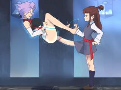 1futa 1girls akko_kagari big_breasts big_penis bottomless breasts brown_hair clothed clothing croix_meridies duo erection female futa_on_female futanari green_eyes huge_cock human levitation light-skinned_female light-skinned_futanari light_skin little_witch_academia long_hair long_penis magic mostly_clothed oksandio partially_clothed penis purple_hair red_eyes red_hair school_uniform short_hair side_view standing