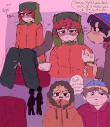 black_hair blonde_hair blush blushing brown_hair clothes cumming cuntboy dialogue doggonerabbid_(artist) eric_cartman hat hood intersex jerking_off jerkingoff kenny_mccormick kyle_broflovski moaning orange_hair public red_hair south_park stan_marsh style tagme winter_clothes