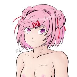 1girls breasts doki_doki_literature_club female naked naked_female natsuki_(doki_doki_literature_club) nipples nude nude_female nudity pink_eyes pink_hair thefishart