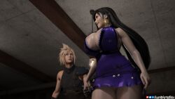 3d ass big_ass big_breasts cleavage cloud_strife dark_hair final_fantasy final_fantasy_vii renilarts3dx smooth_skin tifa_lockhart upskirt