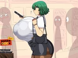 amazon_(taitaitaira) ass big_ass big_breasts big_thighs breasts breasts_bigger_than_body breasts_bigger_than_head breasts_bigger_than_torso busty button_down_shirt chubby clothing curvy enormous_breasts giant_breasts gigantic_breasts green_hair handbag huge_ass huge_breasts huge_thighs hyper_breasts large_ass large_breasts large_thighs massive_breasts office_lady pencil_skirt thick_thighs thighs touhou voluptuous yuka_kazami