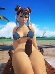 1boy 1girls 3d asian asian_female balls beach big_breasts big_penis bikini bikini_top blender blue_bikini blue_bikini_top bottomless breasts brown_hair buns capcom chun-li chun-li_(fortnite) clouds completely_nude completely_nude_male cowgirl_position curvy curvy_body curvy_female curvy_figure dark-skinned_male dark_skin detailed_background dominant dominant_female duo epic_games erection eye_contact faceless_character faceless_male female female_focus female_on_top fortnite hairband half-dressed half_naked highres huge_cock interracial laying_down laying_on_back light-skinned_female light_skin long_penis looking_at_viewer male male/female male_pov medium_breasts netcrum nude nude_male ocean on_back on_top penis pov pov_eye_contact sand sea sky street_fighter thick_penis thick_thighs thigh_sex topwear underwear unseen_male_face watermark