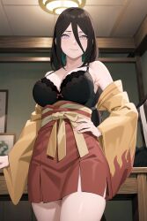 1girls ai_generated bare_chest bare_shoulders blush boruto:_naruto_next_generations bra brown_hair collarbone female female_only hyuuga_hanabi japanese_clothes jordan53 kimono kimono_pull looking_at_viewer naruto naruto_(series) pinup presenting presenting_breasts purple_eyes skirt smile smiling smiling_at_viewer solo_focus stable_diffusion underwear yukata