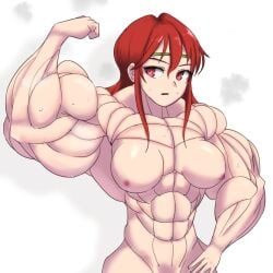 1girls abs arm_up breasts completely_nude curvy female female_only fire_emblem fire_emblem:_mystery_of_the_emblem fire_emblem:_shadow_dragon_and_the_blade_of_light flexing hand_on_hip headband hyper hyper_muscles long_hair macchi-ya medium_breasts minerva_(fire_emblem) muscles muscular muscular_female navel nintendo nipples nude red_eyes red_hair sideways_glance solo sweat upper_body v-shaped_eyebrows white_background