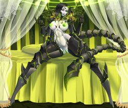 black_sclera breasts female female_focus female_only green_lips gwenwyn monster_girl nipples original original_character pale_skin pussy source_request thick_thighs thighs two_tone_hair year_request